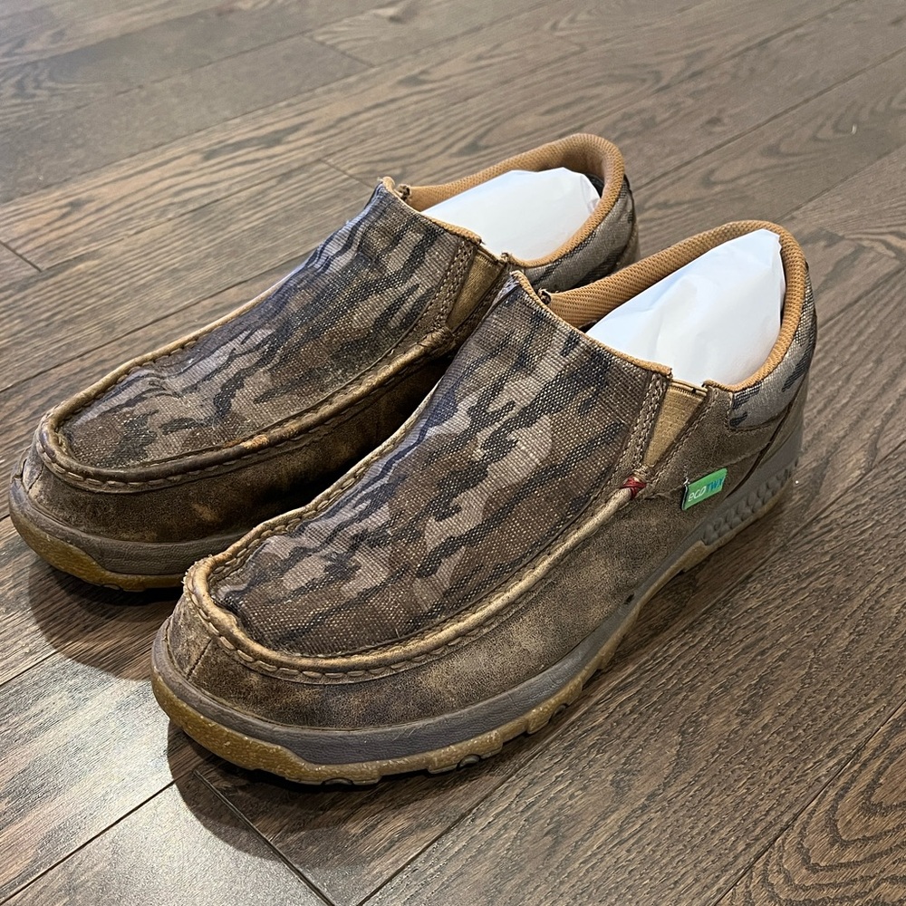 Twisted X Men’s Camo Canvas Slip On Loafers Driving Mocs SZ  13 Distressed Style